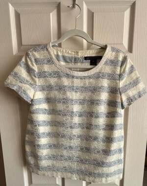Marc by Marc Jacobs Striped Lace Overlay Button-Back Short Sleeve Top